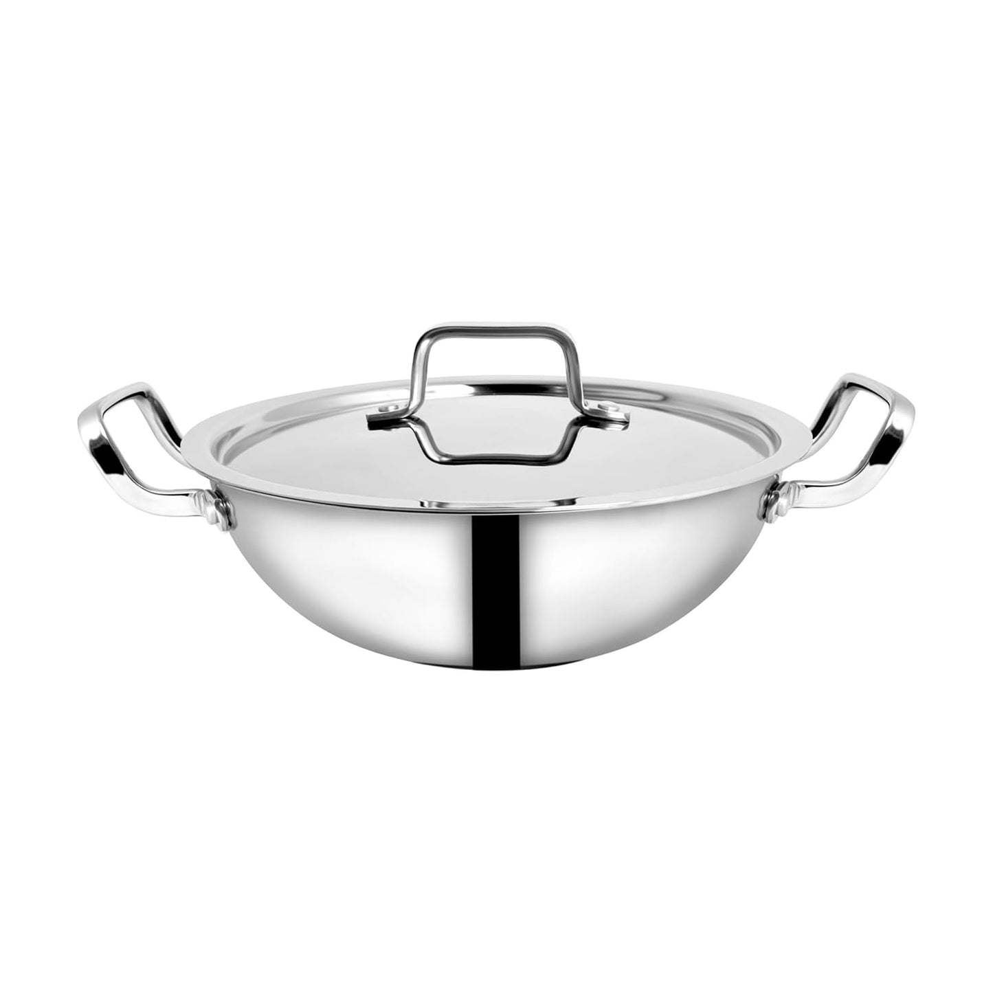 Embassy Trisara Stainless Steel Triply Kadai with Lid | Induction Friendly | Heavy Bottom |