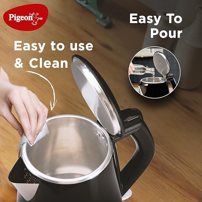 Pigeon Spark Double Wall Kettle | Stainless Steel Interior | 1.2 Litre | 1500 Watts | Black |