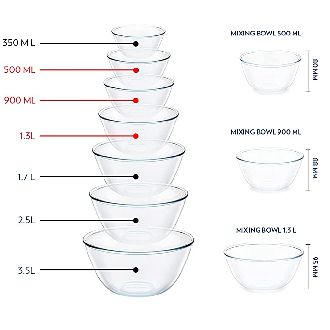 Borosil Glass Serving & Mixing Bowls Set of 3 (500 ml + 900 ml + 1.3 L)