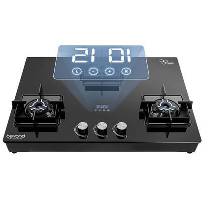Beyond Appliances Solaria 3 Burner Smart Gas Stove | Auto Ignition| Digital Timer & Flame Failure Device | Full Brass Burners | Toughened Glass | ISI Certified |