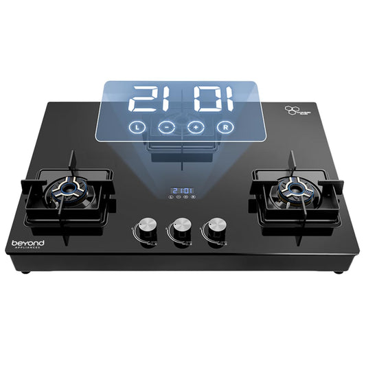 Beyond Appliances Solaria 3 Burner Smart Gas Stove | Auto Ignition| Digital Timer & Flame Failure Device | Full Brass Burners | Toughened Glass | ISI Certified |