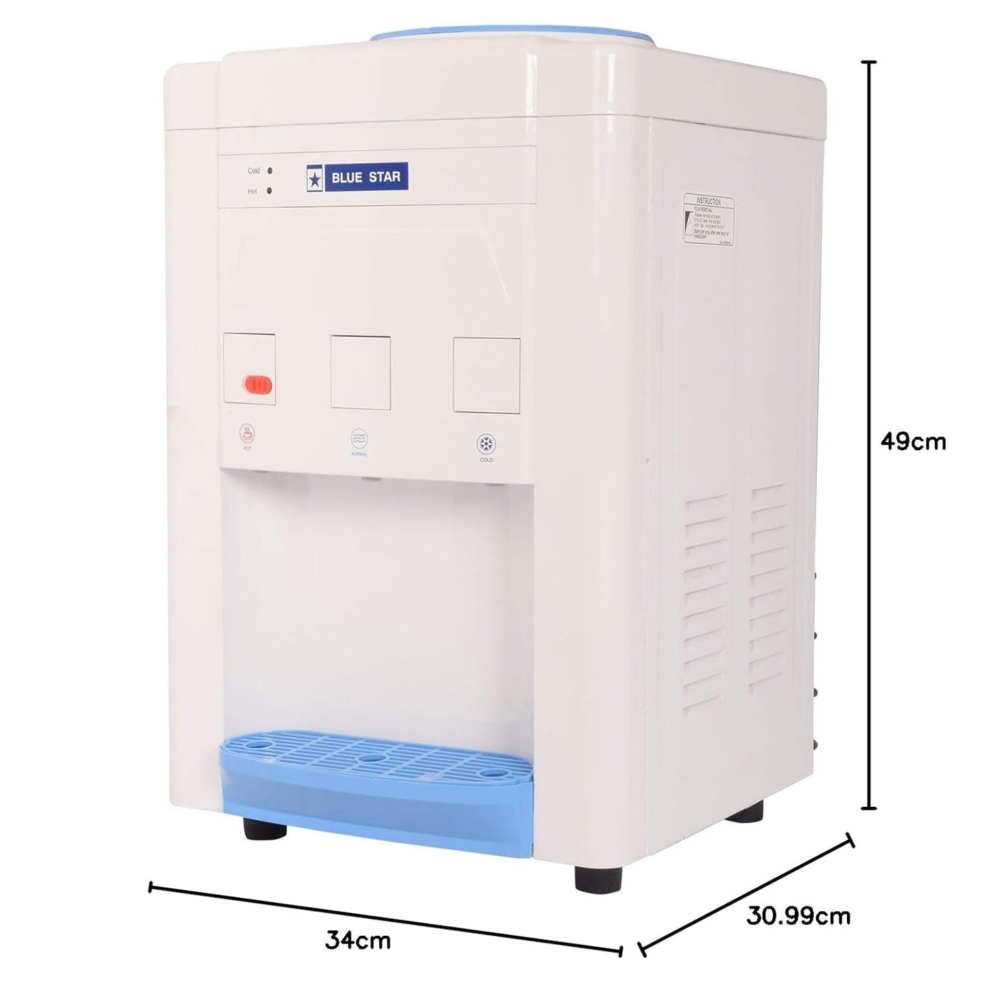 Blue Star Table Top Water Dispenser | BWD3TTGA | Hot, Cold & Normal Water| 3 Litre | White |