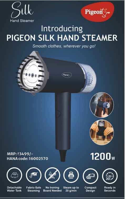 Pigeon Silk Handheld Garment Steamer | Slim & Travel Friendly | Horizontal & Vertical Steaming | Blue |