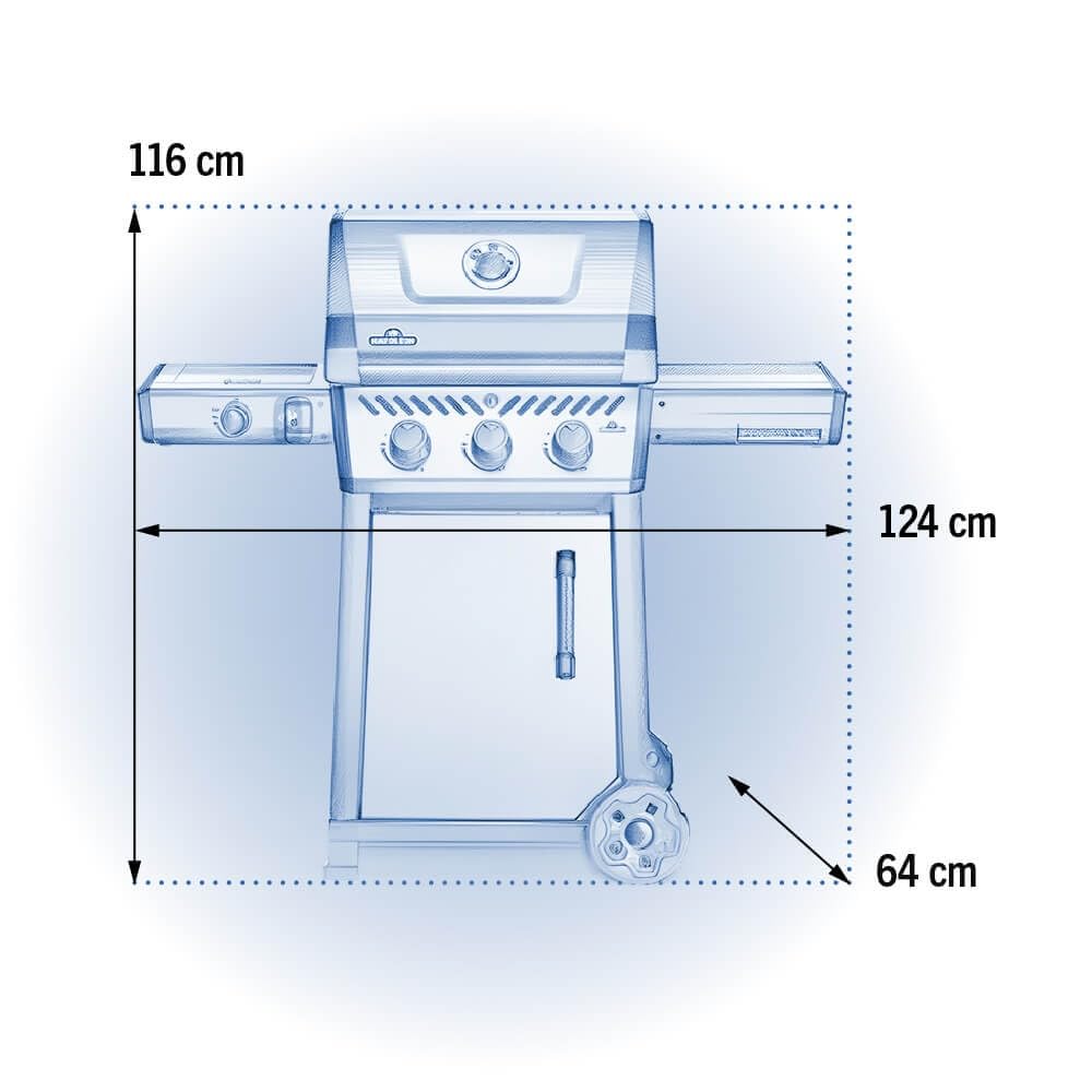 Napoleon Freestyle 365 | Flame Side Burner | Black | LPG Gas | BBQ Grill | 3 Burner | Outdoor Barbecue |
