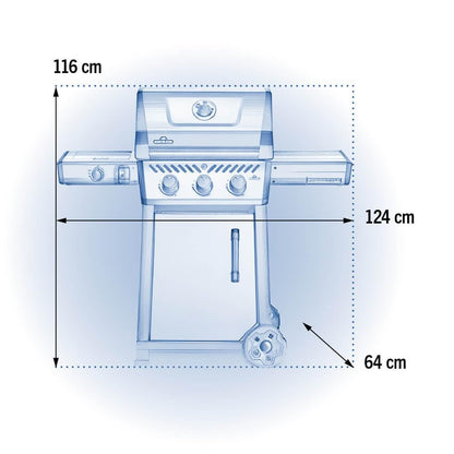 Napoleon Freestyle 365 | Flame Side Burner | Black | LPG Gas | BBQ Grill | 3 Burner | Outdoor Barbecue |