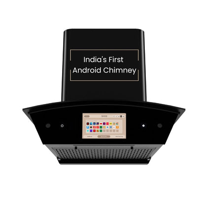 Beyond Appliances Asteria Auto Clean Kitchen Chimney | Filterless | Smart Screen & Speakers | Touch Control | Black |