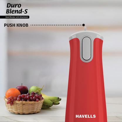 Havells Duro Blend S Hand Blender with Chopper | 300W Low Noise Copper Motor | Detachable Stem |
