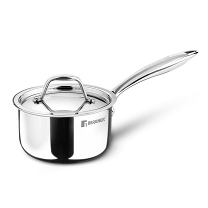 Bergner Argent Junior Chef TriPly Stainless Steel Sauce Pan with Lid | 800 ml | Silver |