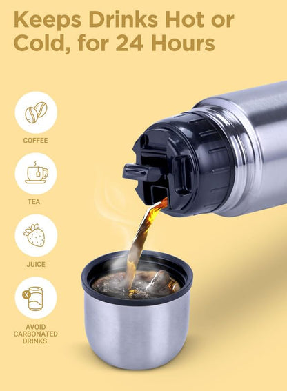 Milton Flip Lid Thermosteel | 1 Ltr | Leak Proof | Hot & Cold | Silver |