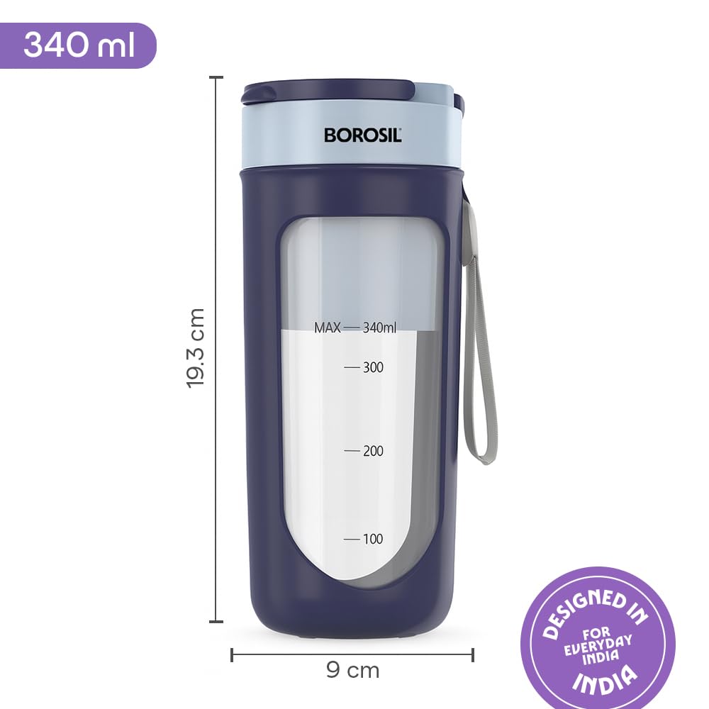 Borosil Portable Blender | 340ml | Unbreakable PC Jar | USB Rechargeable |