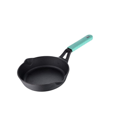 Bergner Elements Cast Iron Fry Pan | 20cm | Silicone Handle | Teal Blue |  Induction Bottom and Gas Stove Ready |