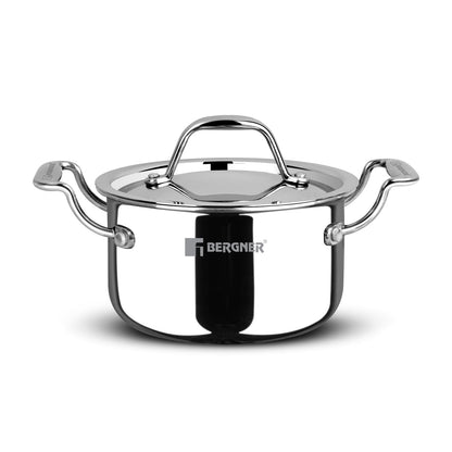 Bergner Argent Junior Chef Triply Stainless Steel Casserole With SS Lid | Easy to Clean |