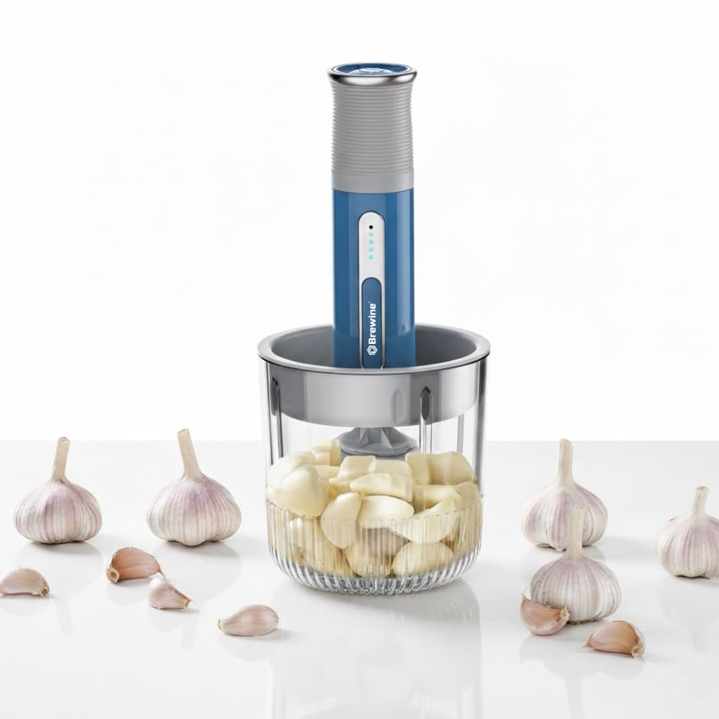 Brewine USB Cordless Vegetable Chopper & Garlic Peeler | 400 ml | 3 Mini Bowls Included |