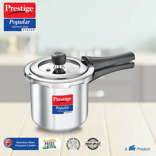 Prestige Popular Svachh Stainless Steel Cooker | 2 Litre | Spillage Control |