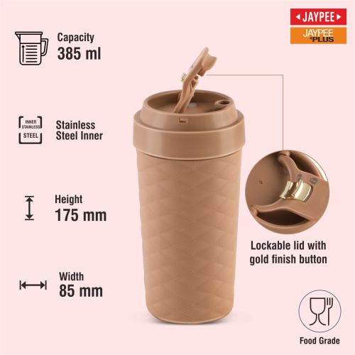 JAYPEE Luxip Sipper Pu Insulated Inner Stainless Steel | 385ml | Brown |