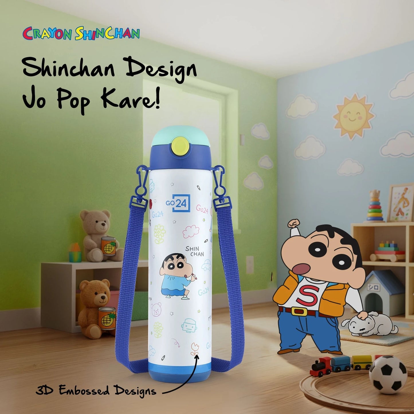 Pexpo Go-24 Water Bottle | Shinchan Edition | Hot & Cold flask | 470 ml |