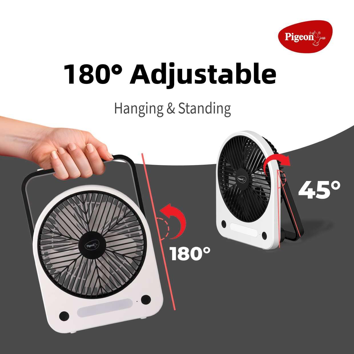 Pigeon Wave Portable Mini Fan | Rechargeable Battery | 180° Rotation | USB Charging | LED Lightning |
