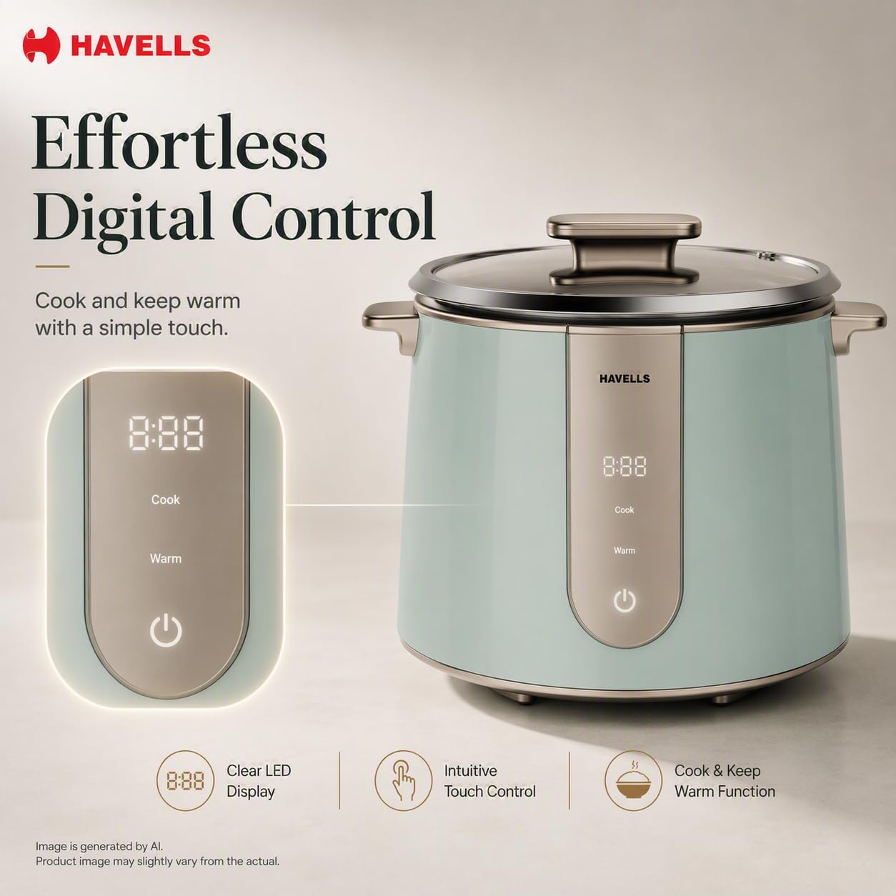 Havells Craft Rice Cooker | 1.8 L Capacity | 6 hour Keep Warm Mode |