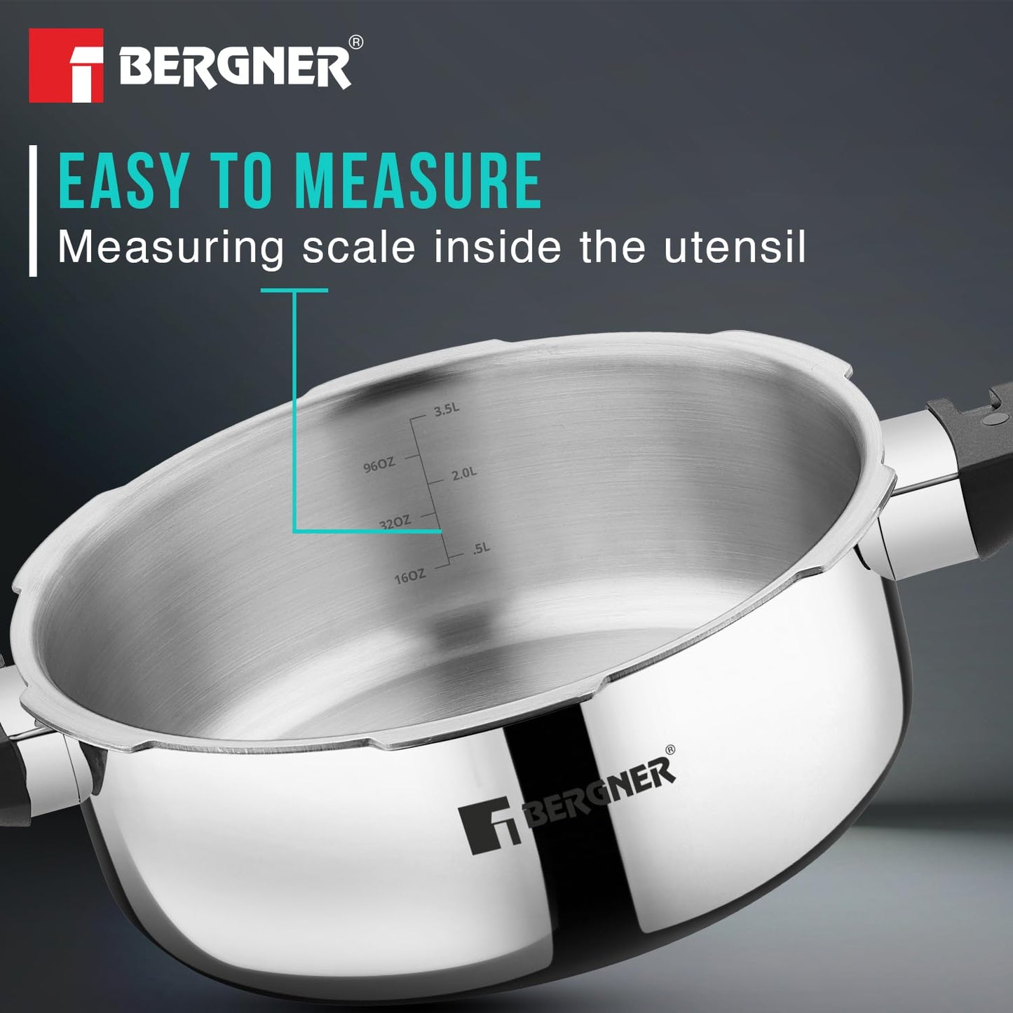 Bergner Trimax Stainless Steel Pressure Cooker | 3 Litre | Easy Locking |