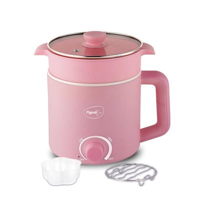 Pigeon Swift Plus Multicook Kettle with Steamer | 1.5 Litre | Double Layered | Glass Lid | 600 Watts |