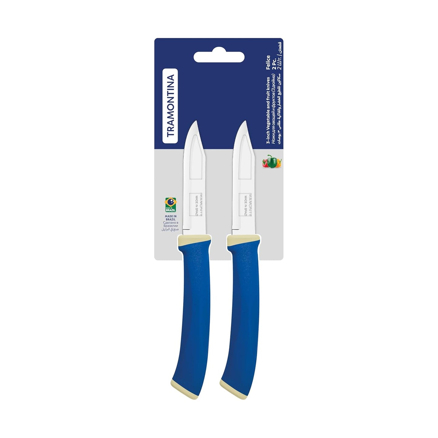 Tramontina Felice  2-Piece Vegetable & Fruit Knife Set | Stainless Steel Blades | Dishwasher Safe | Kitchen Knives with Ergonomic Blue Handles |