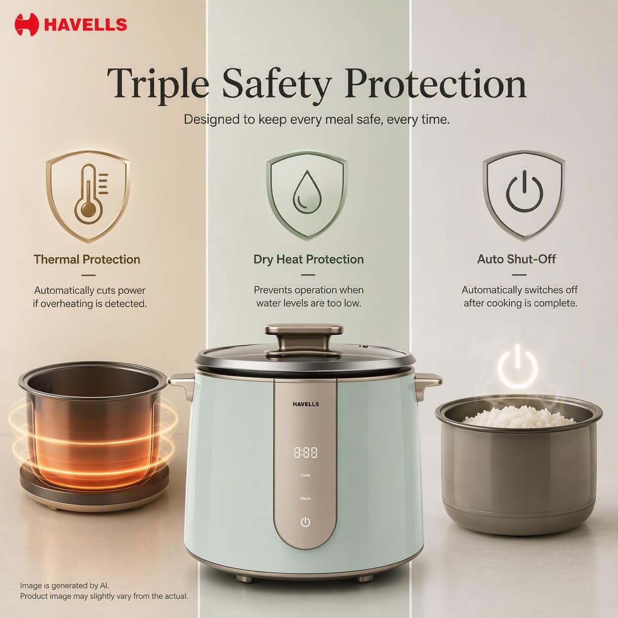 Havells Craft Rice Cooker | 1.8 L Capacity | 6 hour Keep Warm Mode |