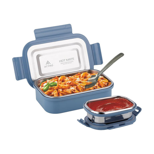 Attro Hot Mate SS Lunch Box | Airtight Leak Proof | Unbreakable | 4 Side Lock |