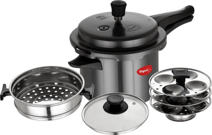 Titanium Easy Cook Combi | 3 Ltr | Idli Plates Steamer, Glass Lid | Black |