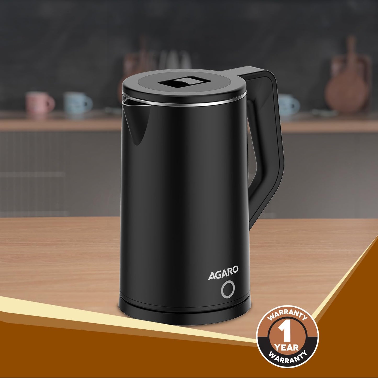 Agaro Elegant Stainless Steel Electric Kettle | 1.8 Litre | Black | Auto-Shut off |