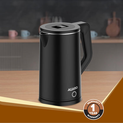 Agaro Elegant Stainless Steel Electric Kettle | 1.8 Litre | Black | Auto-Shut off |
