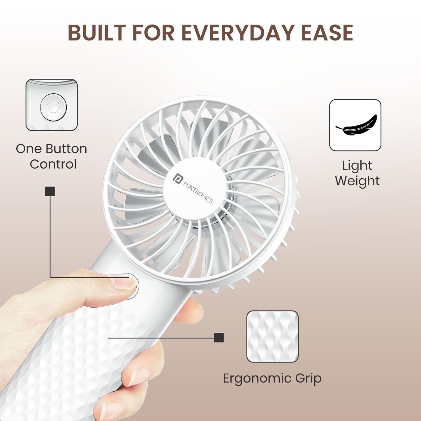 Portronics Toofan Mini 2 Portable Fan | 6 Speeds | for Travel & Office Use | Lightweight & Compact | White |