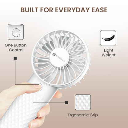 Portronics Toofan Mini 2 Portable Fan | 6 Speeds | for Travel & Office Use | Lightweight & Compact | White |