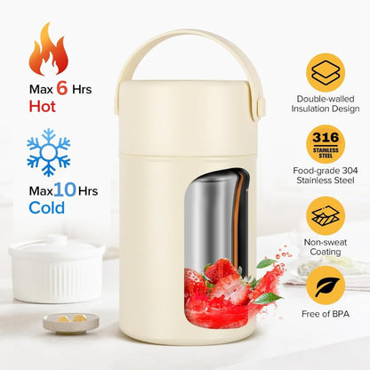 Clevora Vacuum Insulated Stainless Steel | Food Jar | 500 ml | Carry Handle | Hot & Cold |