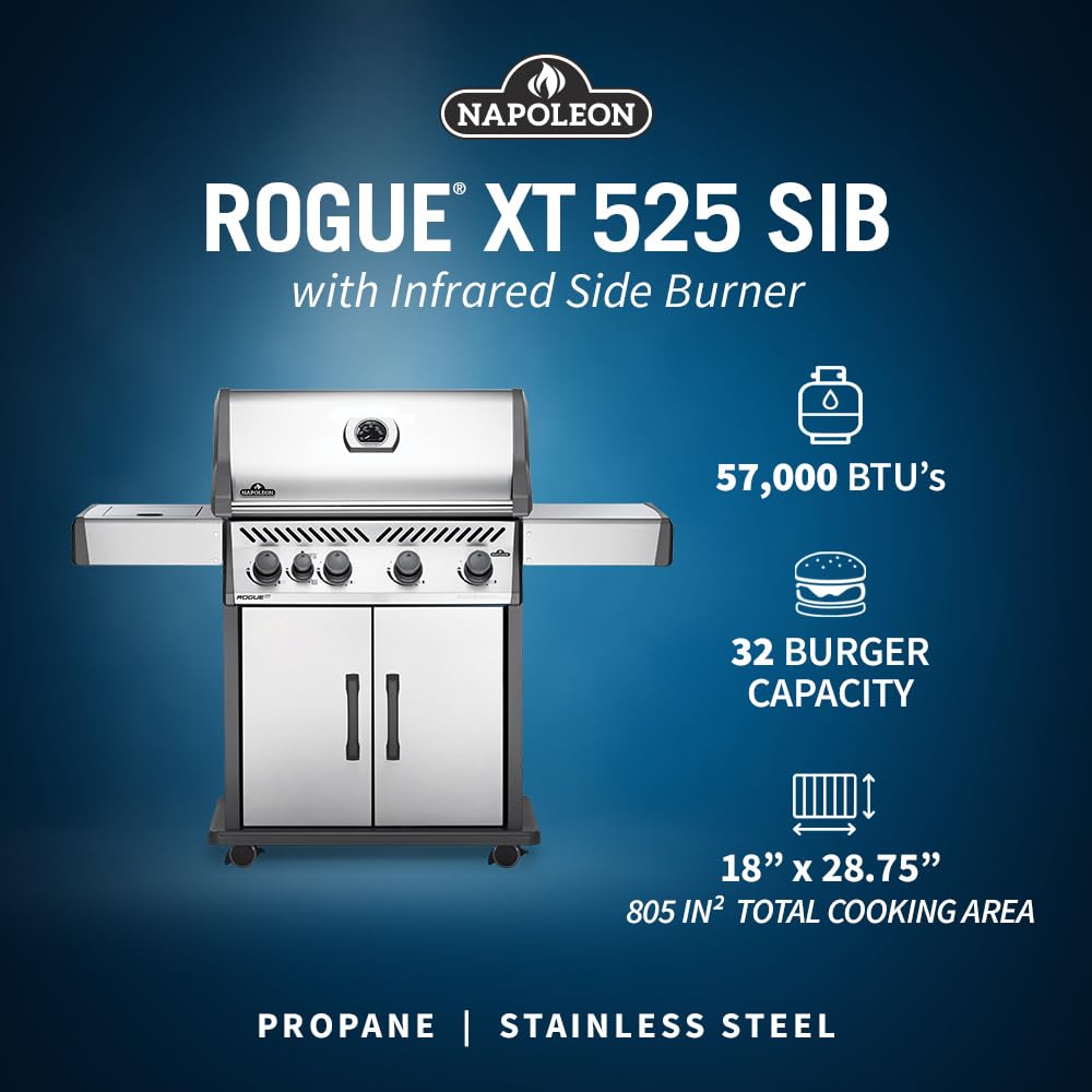 Napoleon Rogue XT 525 | Gas Grill | Stainless Steel | 4 Burner BBQ | Infrared Burner | Outdoor Grilling