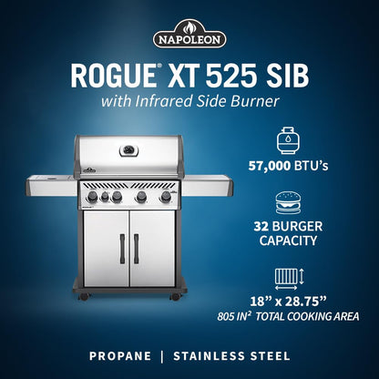 Napoleon Rogue XT 525 | Gas Grill | Stainless Steel | 4 Burner BBQ | Infrared Burner | Outdoor Grilling