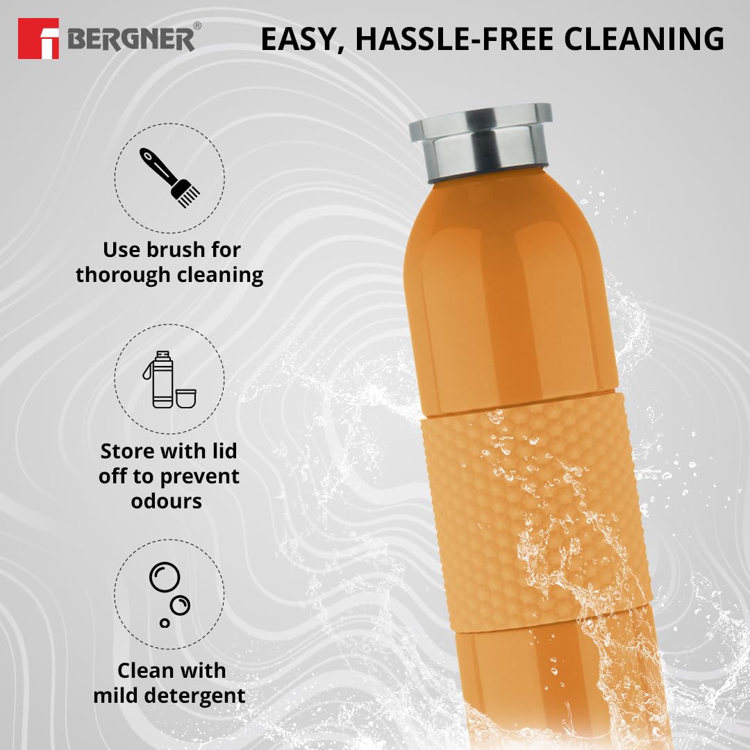 Bergner Walking Mid Grip Thermosteel Hot and Cold Flask | 600 ml | Orange |
