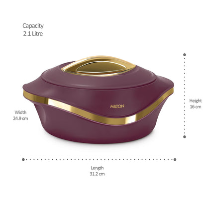 MILTON Pearl 2500 Inner Stainless Steel Casserole, 2.1 litres, Maroon | BPA Free | Food Grade | Easy to Carry | Easy to Store | Chapati | Roti | Curd Maker