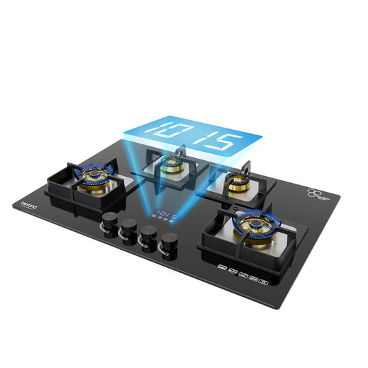 Beyond Appliances Dorado 4 Burner Smart Glass Hobtop Gas Stove | Auto Ignition | Digital Timer |