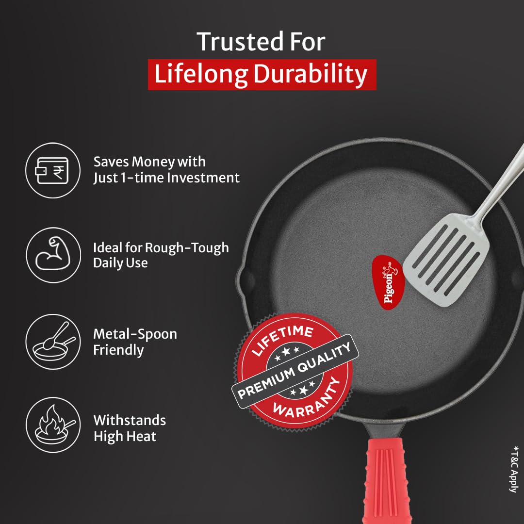 Pigeon Imperi Cast Iron Fry Pan |  Pre-Seasoned | Naturally Non-stick | 100% Healthy & Toxin-Free |