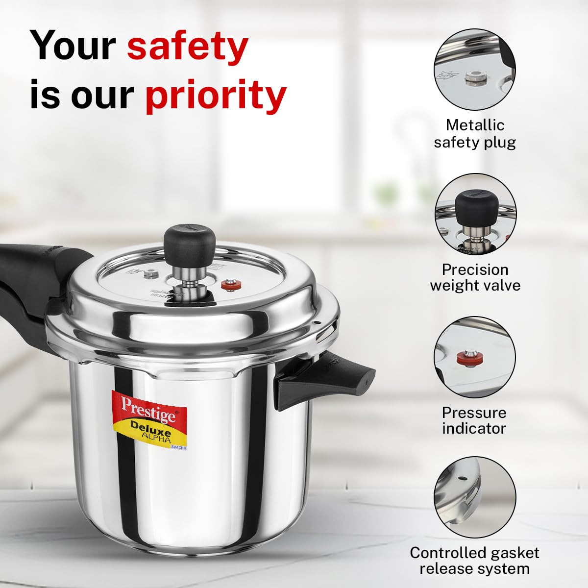 Prestige Deluxe Alpha Stainless Steel Pressure Cooker | 3.5 Litre | Outer Lid |