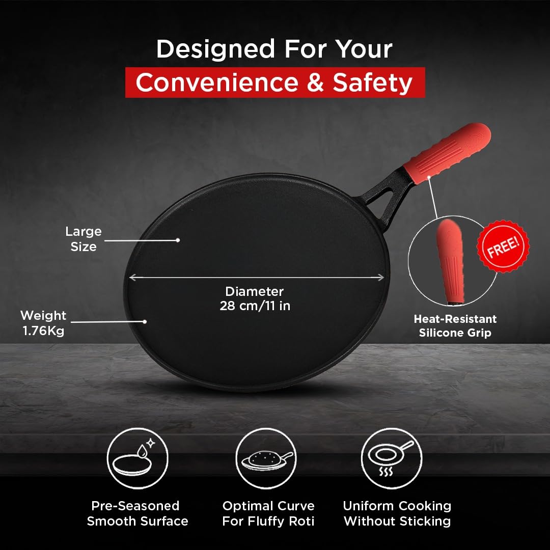 Pigeon Imperi Cast Iron Curved Tawa | 100% Healthy & Toxin-Free Tawa | Strong & Durable |