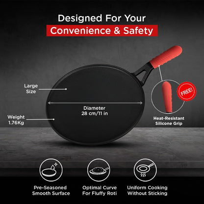 Pigeon Imperi Cast Iron Curved Tawa | 100% Healthy & Toxin-Free Tawa | Strong & Durable |