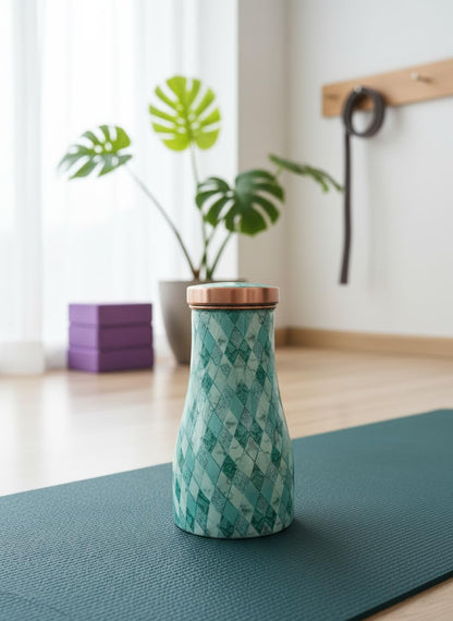 Buy Pipal Copper Pot | 500 ml | Green Crystal | Unique Look |