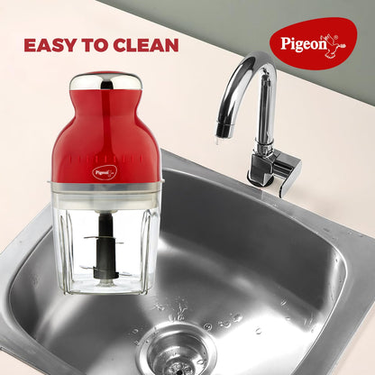 Pigeon Rapid Electric Chopper | Portable with 3 Stainless Steel Blades | Maroon | 300 Watts |