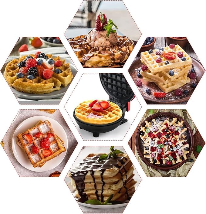 Mini Waffle Maker | Non-Stick | Double Sided Heating Plates | Red |