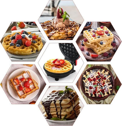 Mini Waffle Maker | Non-Stick | Double Sided Heating Plates | Red |