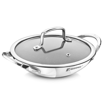 Bergner Argent Samsara Triply Non-Stick Appachetty with Glass Lid | 21 cm | Healthy Cooking |