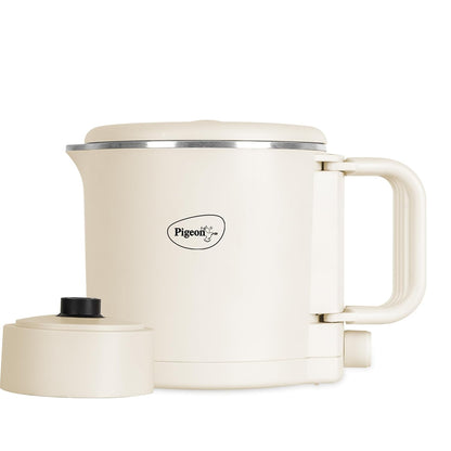 Pigeon Multicook Stainless Steel Travel Kettle | 0.8 Litre | 600 Watts | Cream | Heat Ressitant Handle |