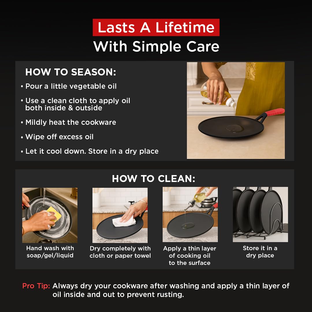 Pigeon Imperi Cast Iron Curved Tawa | 100% Healthy & Toxin-Free Tawa | Strong & Durable |