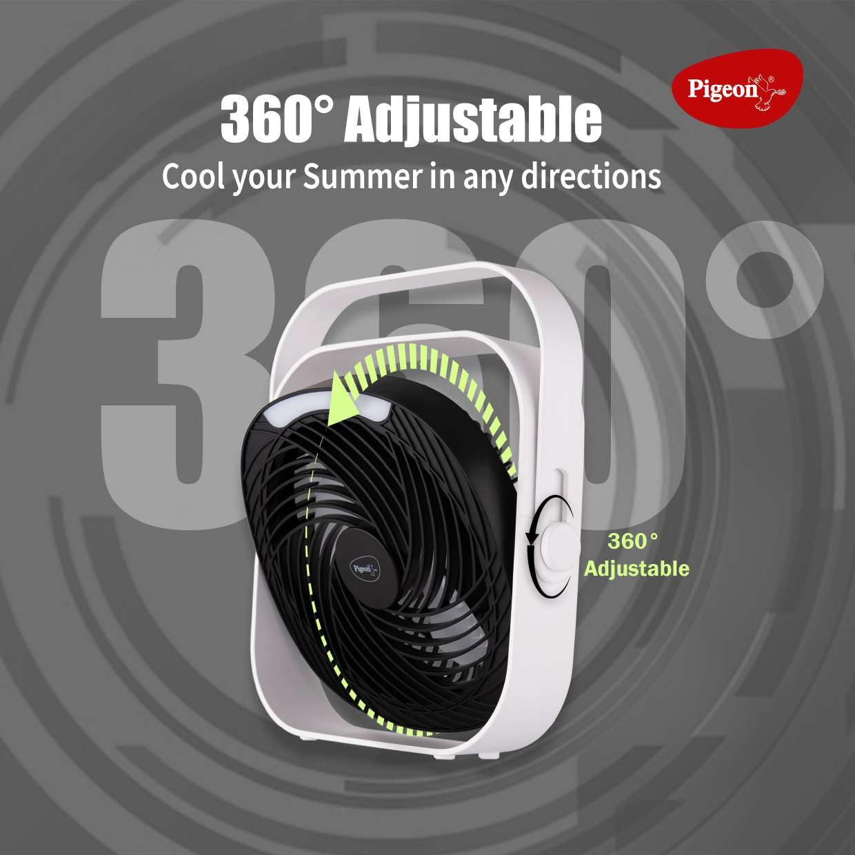 Pigeon Aura Portable Mini Fan | Rechargeable Battery | USB Charging | 360° Rotation |